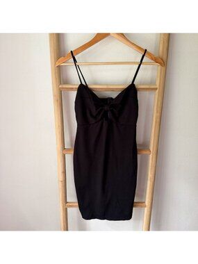 Sabora Black Bow Front Mini Dress Spaghetti Strap Cocktail Party Size Small